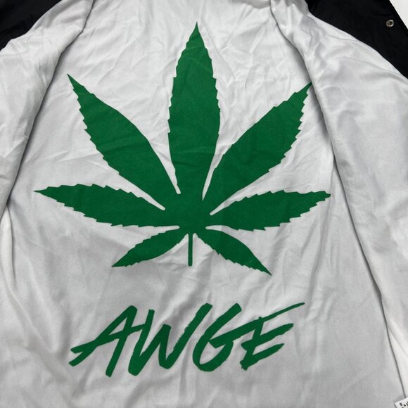 AWGE A$AP Rocky 420 Black Satin Coach Jacket Snap Medium ASAP MOB Marijuana USA - Picture 14 of 16